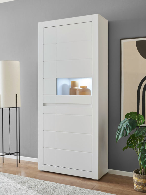 Dulap cu vitrina Chester alb mat modern 85 cm lățime