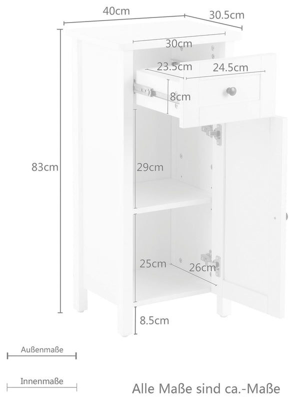 Dulap de baie Aalborg alb cu sertar si usa 40 cm lățime - LunaHome.ro
