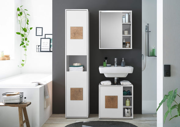 Dulap de baie Este alb cu oglinda si iluminare 60 cm lățime - LunaHome.ro