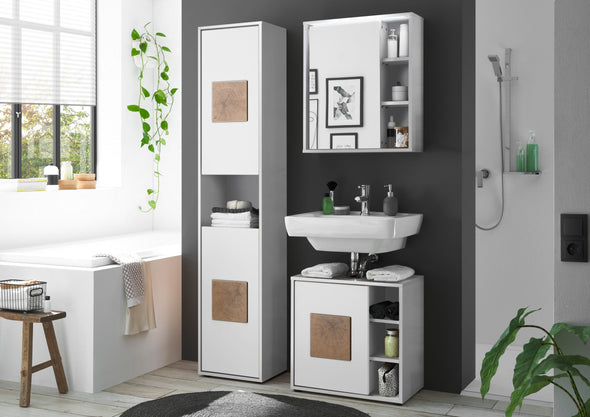 Dulap de baie Este alb cu oglinda si iluminare 60 cm lățime - LunaHome.ro