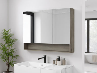 Dulap de baie Florence gri cu 3 uși cu oglindă 100 cm - LunaHome.ro