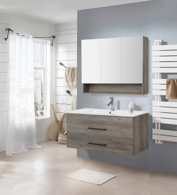 Dulap de baie Florence gri cu 3 uși cu oglindă 100 cm - LunaHome.ro