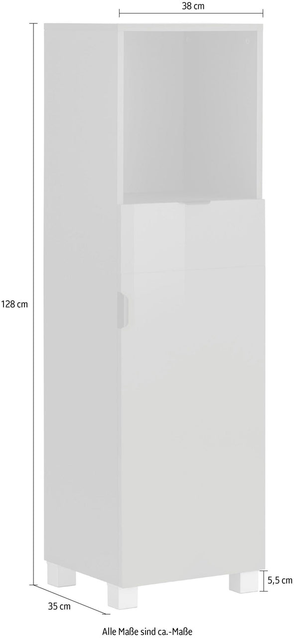 Dulap de baie Lage alb lucios cu o usa si un sertar, 38 cm lățime - LunaHome.ro