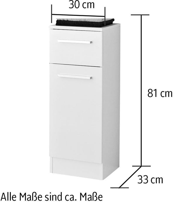 Dulap de baie Quickset alb cu o usa si un sertar, 30 cm lățime