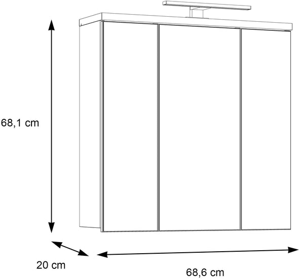 Dulap de baie Veris cu oglinzi si iluminat 70 cm lățime - LunaHome.ro