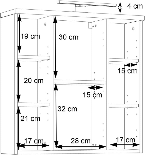 Dulap de baie Veris cu oglinzi si iluminat 70 cm lățime - LunaHome.ro