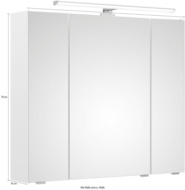 Dulap de baie cu oglindă, priză și lumini Quickset 945 Saphir 80 cm lățime - LunaHome.ro