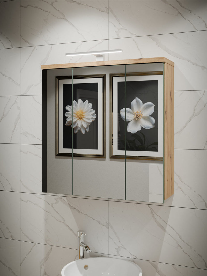 Dulap de baie suspendat Veris cu oglinzi si iluminat 69 cm - LunaHome.ro
