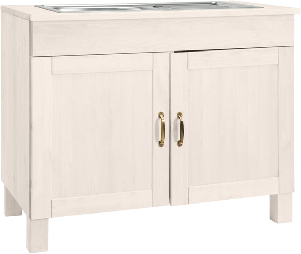 Dulap de bucătărie Alby din lemn de pin cu chiuvetă de inox, 100 cm - LunaHome.ro