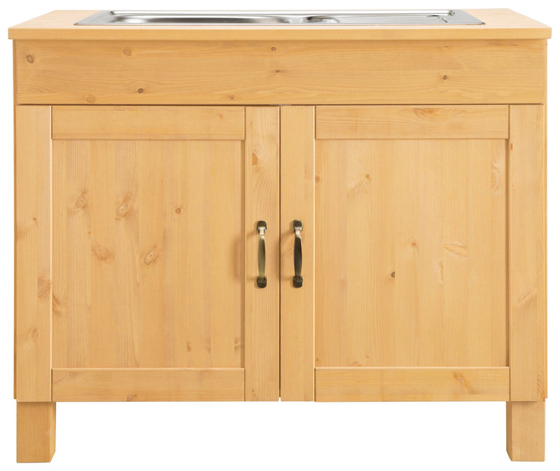 Dulap de bucătărie Alby din lemn de pin cu chiuvetă de inox, 100 cm - LunaHome.ro