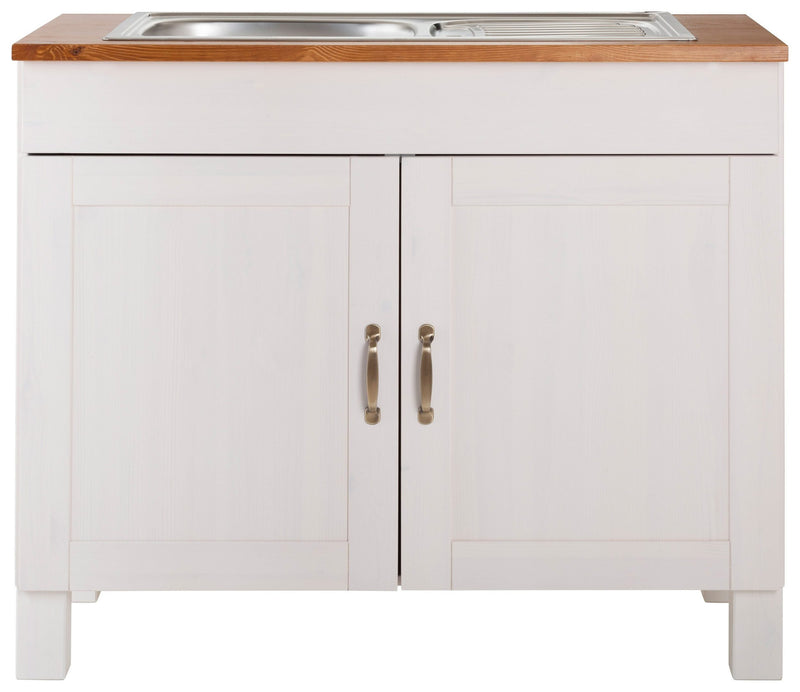 Dulap de bucătărie Alby din lemn de pin cu chiuvetă de inox, 100 cm - LunaHome.ro