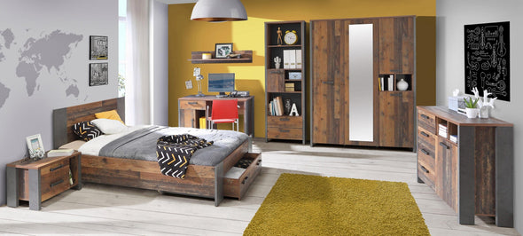 Dulap de dormitor Clif cu oglindă și 4 usi, aspect industrial 156 cm