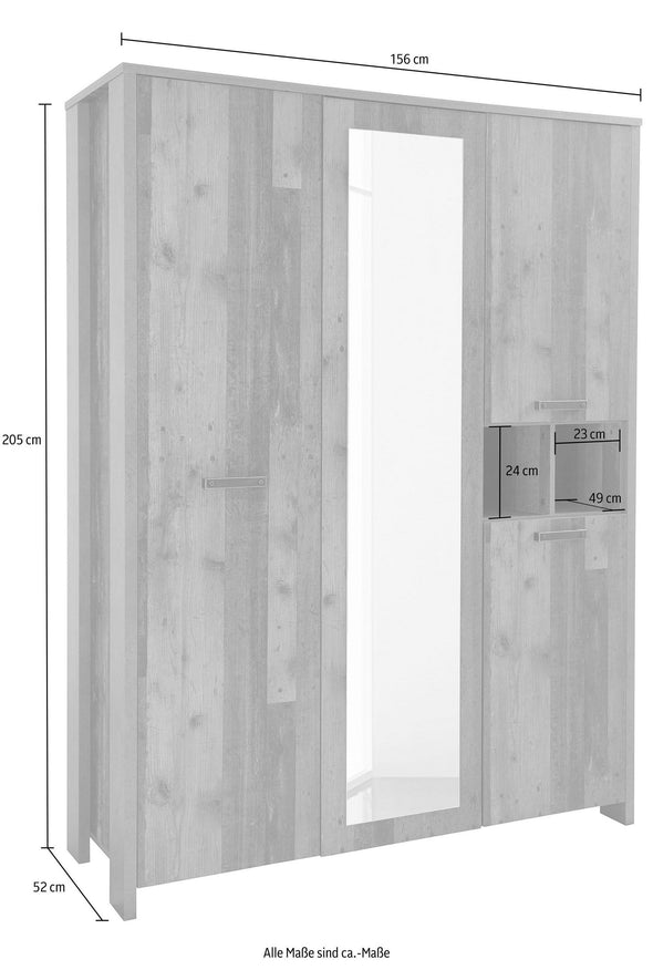 Dulap de dormitor Clif cu oglindă și 4 usi, aspect industrial 156 cm