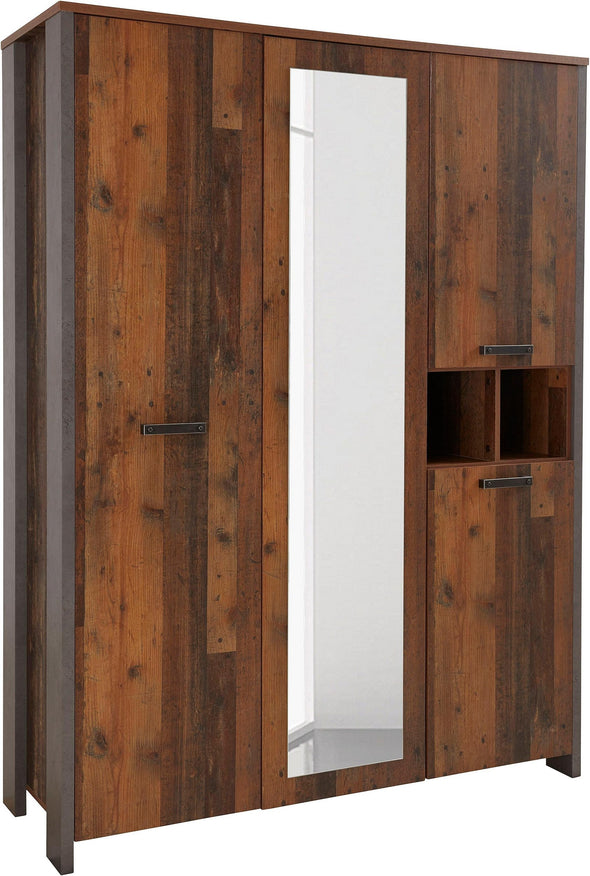 Dulap de dormitor Clif cu oglindă și 4 usi, aspect industrial 156 cm