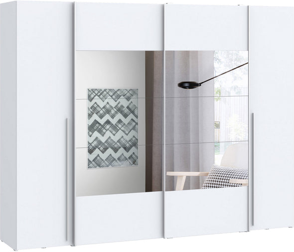 Dulap de dormitor Forte Narago cu 4 usi alb cu oglinzi, 270 cm latime - LunaHome.ro