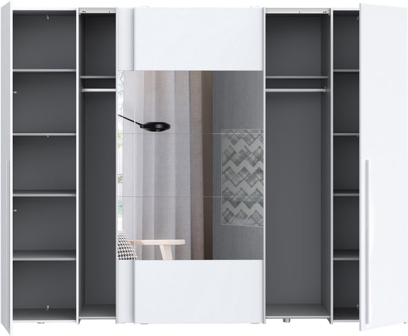 Dulap de dormitor Forte Narago cu 4 usi alb cu oglinzi, 270 cm latime - LunaHome.ro