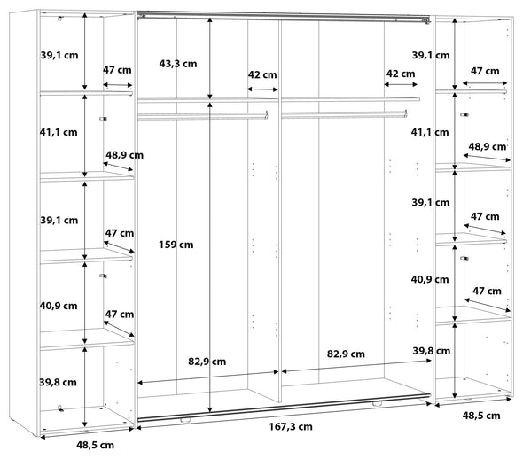 Dulap de dormitor Forte Narago cu 4 usi alb cu oglinzi, 270 cm latime - LunaHome.ro
