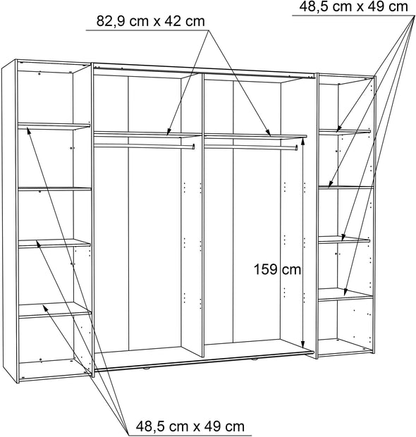 Dulap de dormitor Forte Narago cu 4 usi nuc cu gri 270 cm latime