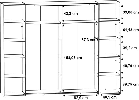 Dulap de dormitor Forte Narago cu 4 usi nuc cu gri 270 cm latime