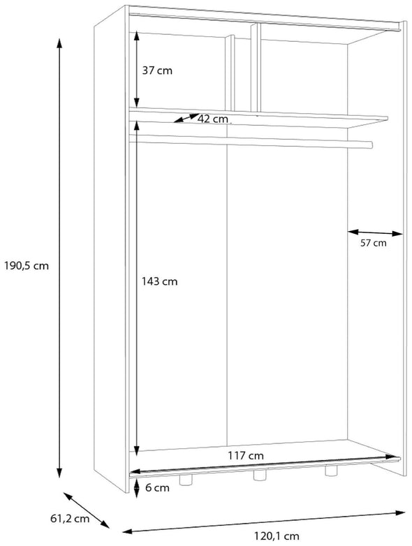 Dulap de dormitor Forte cu 2 uși glisante alb, 120 cm lățime - LunaHome.ro