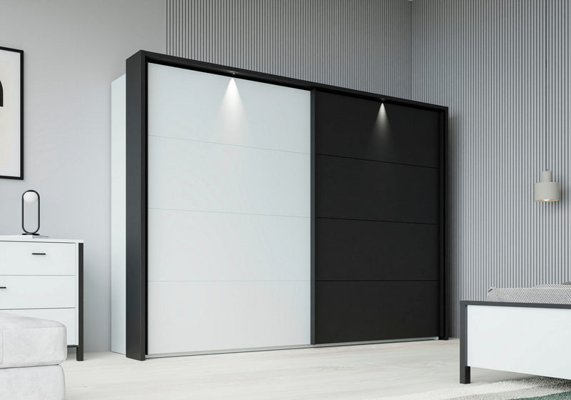Dulap de dormitor High Rock alb cu negru cu aspect modern 270 cm - LunaHome.ro