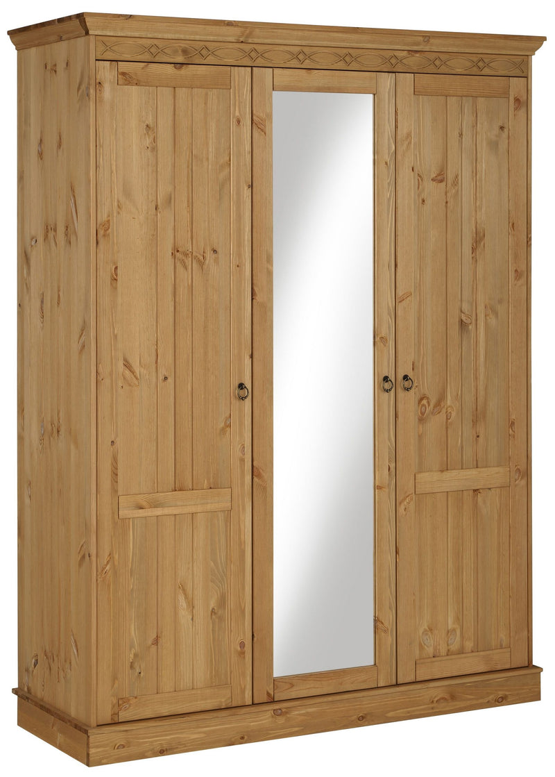 Dulap de dormitor Indra cu 3 usi si oglinda din lemn de pin 145 cm - LunaHome.ro