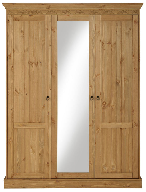 Dulap de dormitor Indra cu 3 usi si oglinda din lemn de pin 145 cm - LunaHome.ro