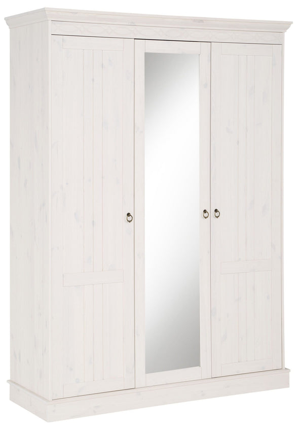Dulap de dormitor Indra cu 3 usi si oglinda din lemn de pin 145 cm - LunaHome.ro