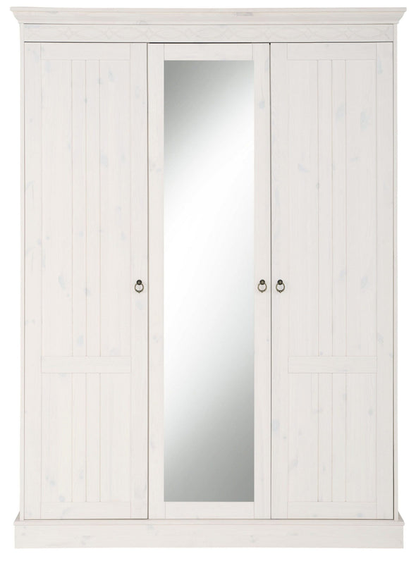 Dulap de dormitor Indra cu 3 usi si oglinda din lemn de pin 145 cm - LunaHome.ro