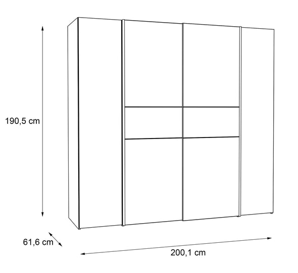 Dulap de dormitor Kalixtus cu 2 usi glisante si 2 rotative 200 cm lățime - LunaHome.ro