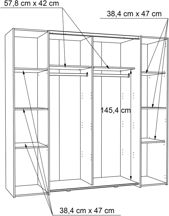 Dulap de dormitor Kalixtus cu 2 usi glisante si 2 rotative 200 cm lățime - LunaHome.ro