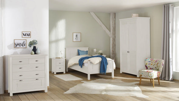 Dulap de dormitor Rauna din lemn de pin alb rustic 113 cm - LunaHome.ro