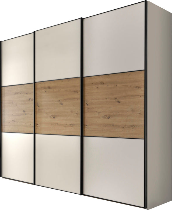 Dulap de dormitor STAUD alb și stejar cu 3 uși glisante 249 cm latime