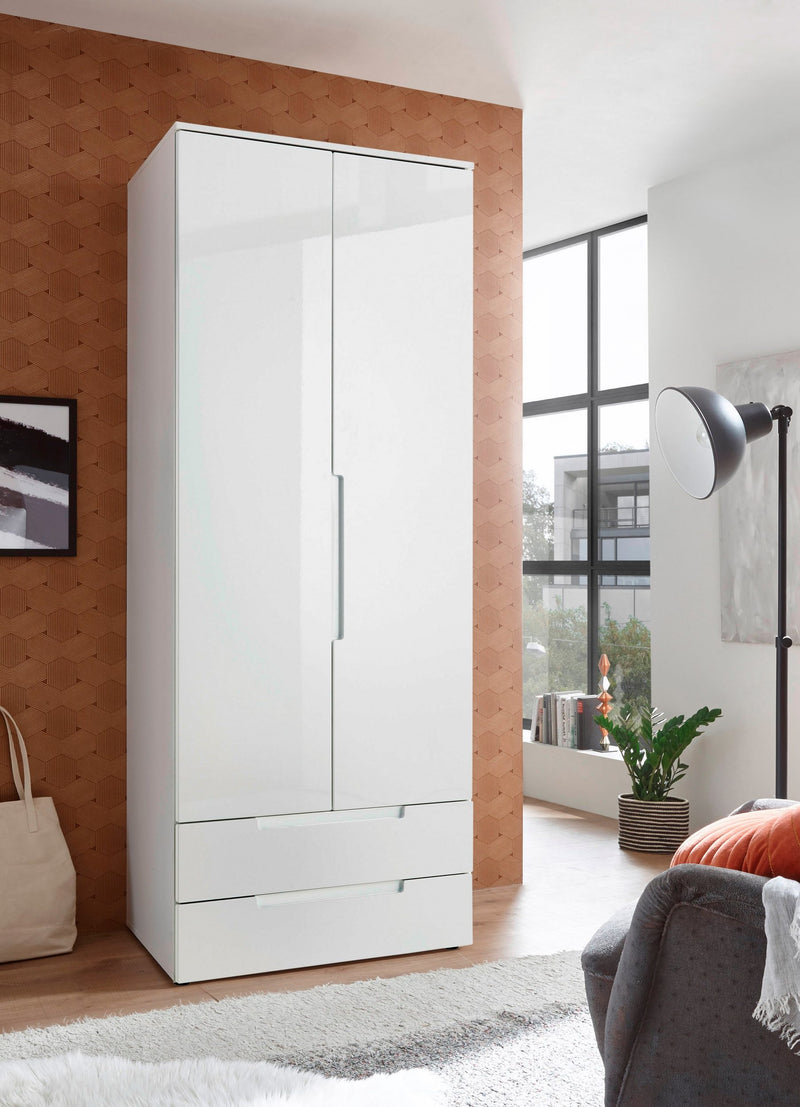 Dulap de dormitor Spice alb lucios cu doua usi si sertare 84 cm - LunaHome.ro
