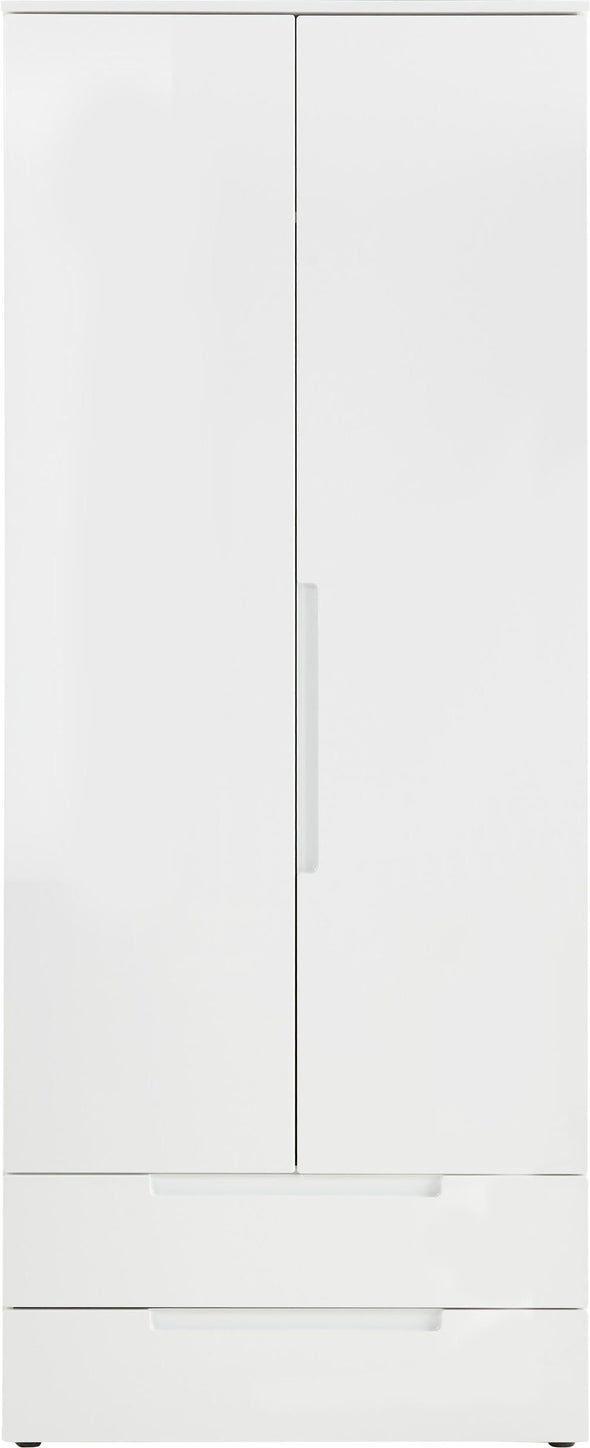 Dulap de dormitor Spice alb lucios cu doua usi si sertare 84 cm