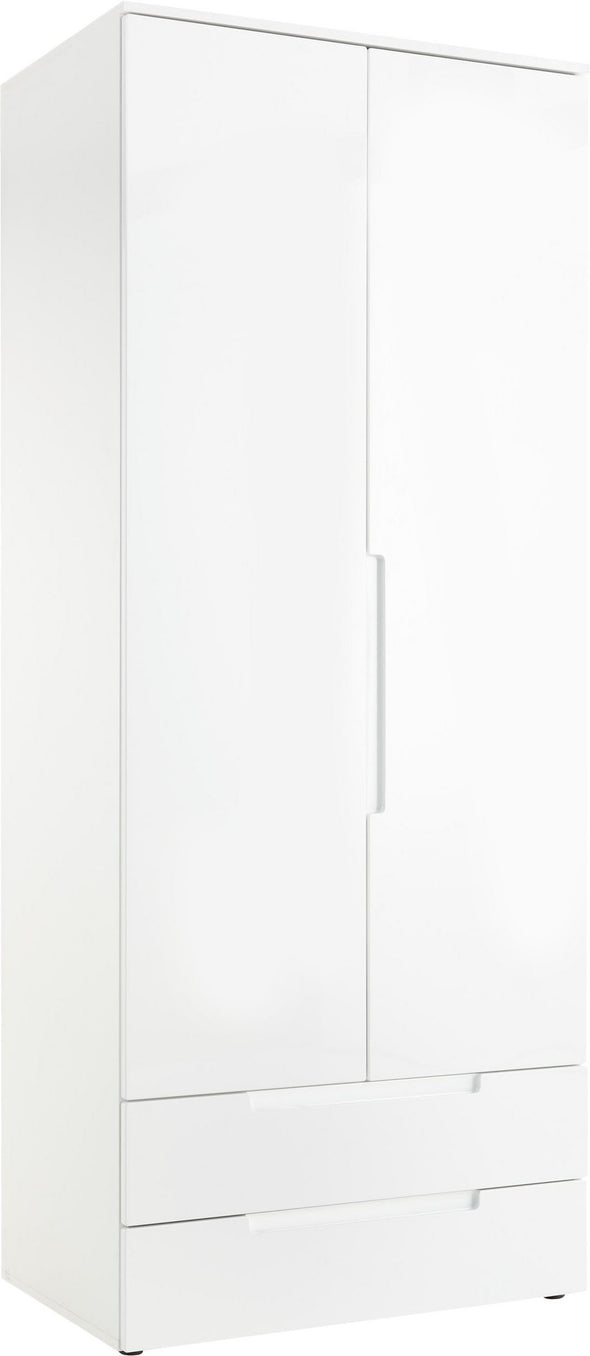 Dulap de dormitor Spice alb lucios cu doua usi si sertare 84 cm