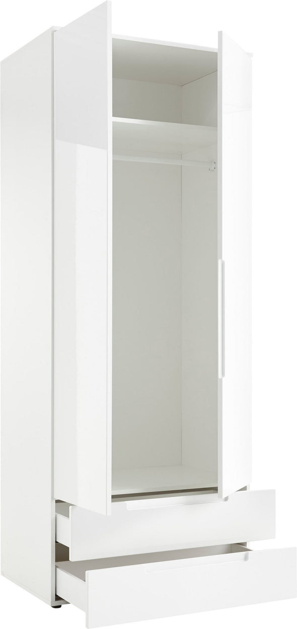 Dulap de dormitor Spice alb lucios cu doua usi si sertare 84 cm