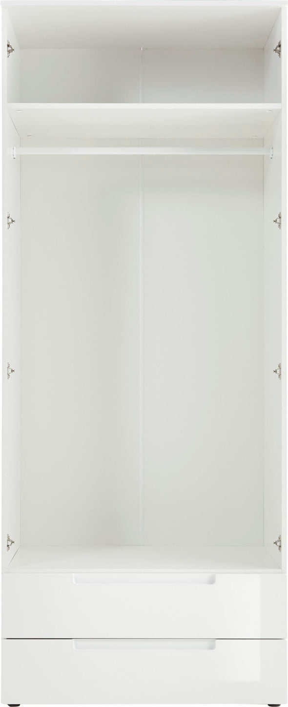 Dulap de dormitor Spice alb lucios cu doua usi si sertare 84 cm