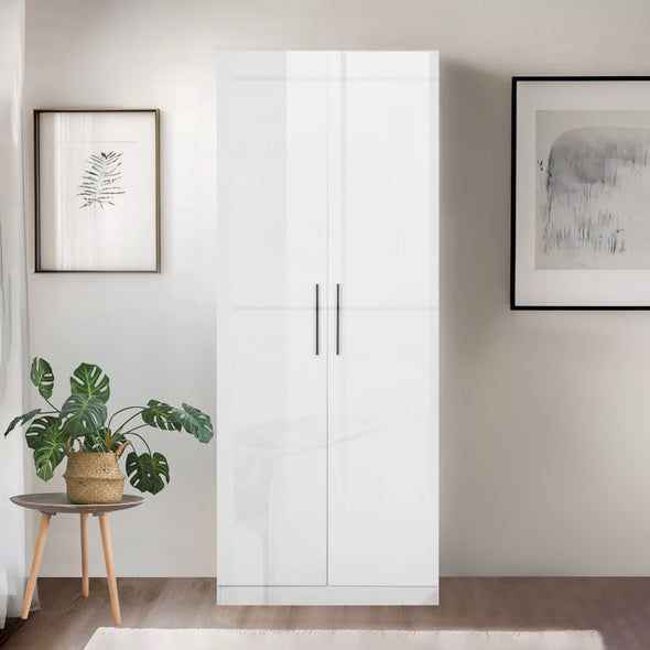 Dulap de dormitor Sylt cu 2 usi alb lucios 80 cm lățime - LunaHome.ro