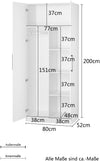 Dulap de dormitor Sylt cu 2 usi alb lucios 80 cm lățime - LunaHome.ro