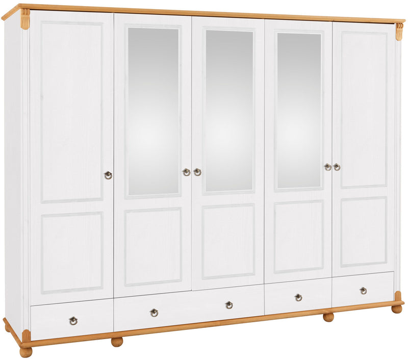 Dulap de dormitor Tessin din lemn de pin cu 5 usi 245 cm - LunaHome.ro
