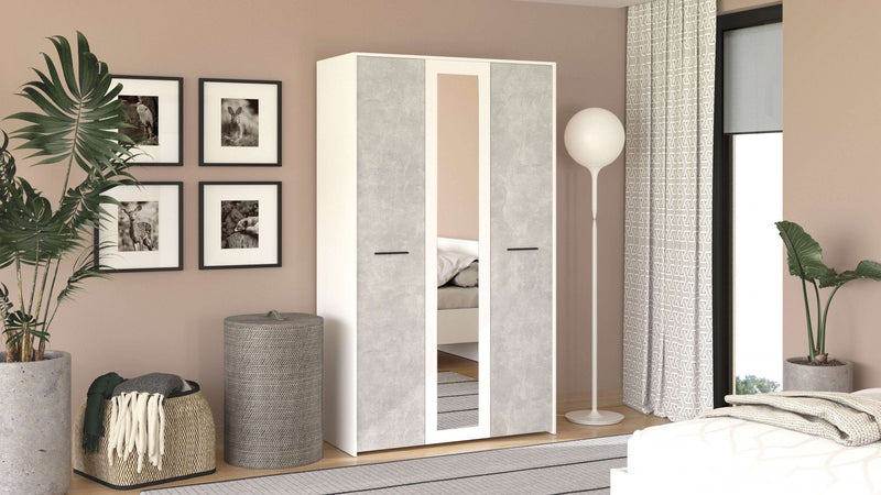 Dulap de dormitor Varadero cu 3 usi alb cu gri, 119 cm lățime - LunaHome.ro