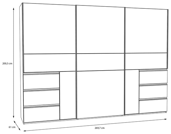 Dulap de dormitor Winn cu usi glisante si sertare 270 cm lățime