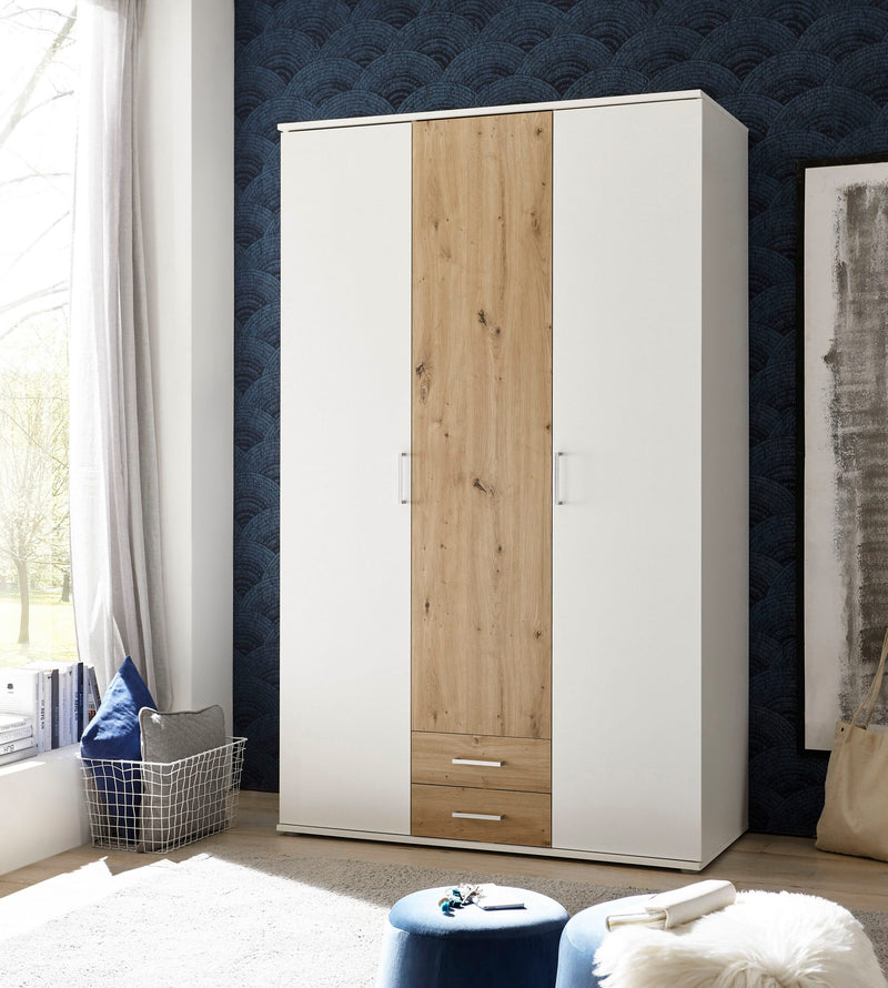 Dulap de dormitor alb Marburg cu 3 usi si 2 sertare 120 cm