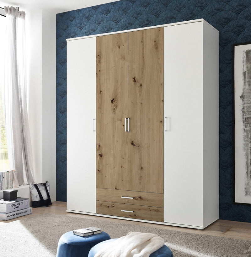 Dulap de dormitor alb Marburg cu 4 usi si 2 sertare 160 cm