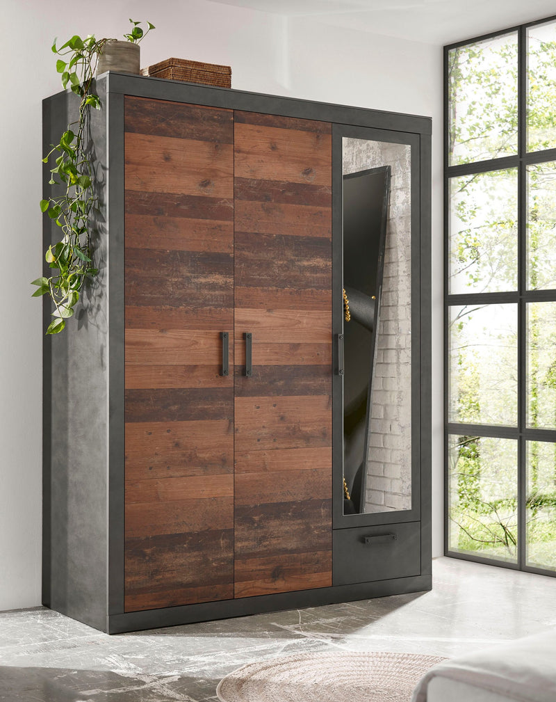 Dulap de dormitor cu oglinda Brooklyn cu aspect modern, 150 cm latime - LunaHome.ro