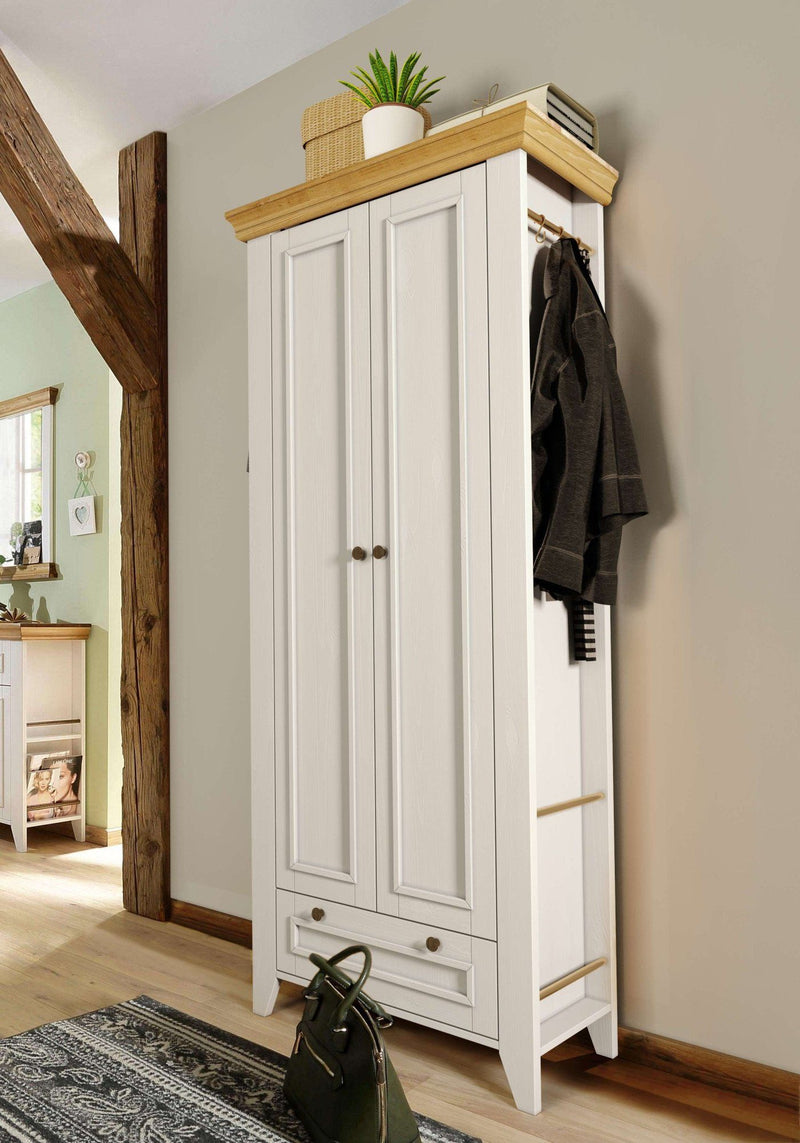 Dulap de hol garderoba Skandinavia din lemn de pin alb 85 cm - LunaHome.ro