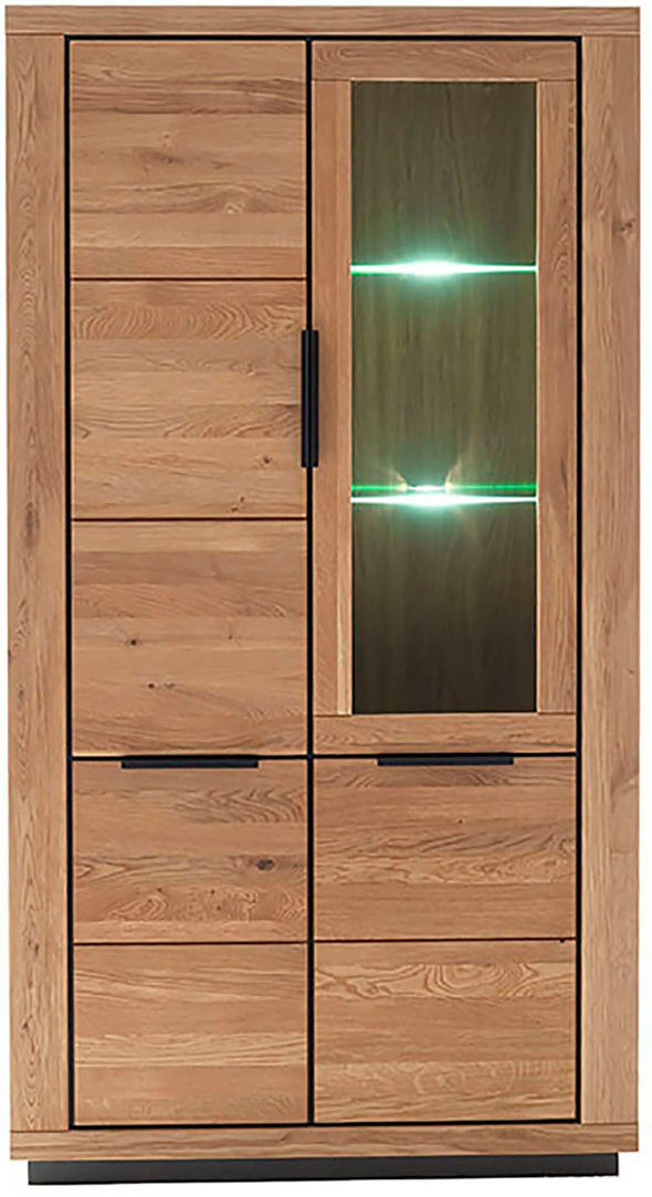 Dulap de living cu vitrina Greno cu fronturi din lemn de stejar 107 cm - LunaHome.ro