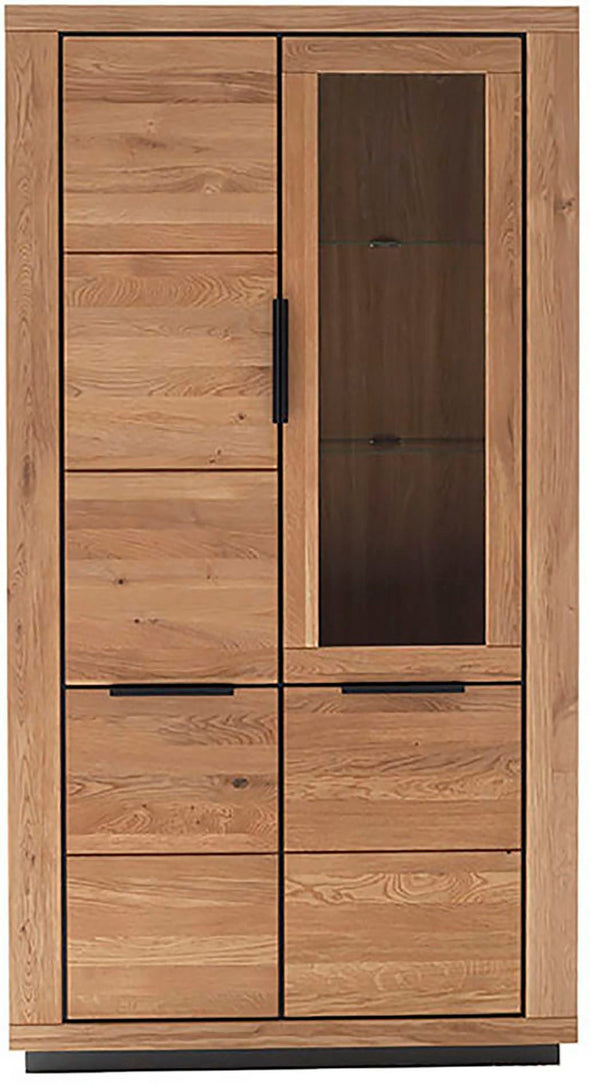 Dulap de living cu vitrina Greno cu fronturi din lemn de stejar 107 cm - LunaHome.ro