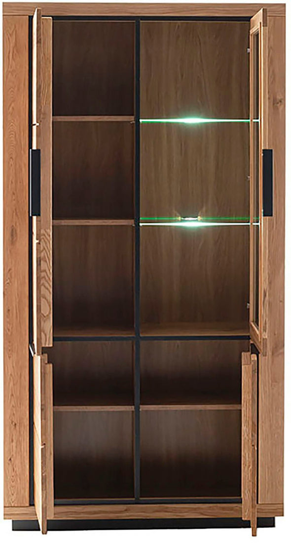 Dulap de living cu vitrina Greno cu fronturi din lemn de stejar 107 cm - LunaHome.ro